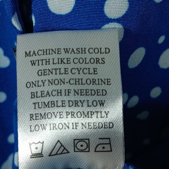 Adrienne Vittadini Blouse Size Large Blue & White Specks Button Down 3/4 Sleeve - Picture 9 of 10